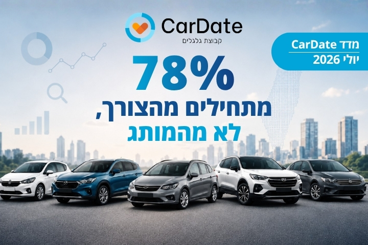 מדד CarDate יולי 2026 – 78% מחיפושי הרכב המשומש מתחילים ללא בחירת מותג